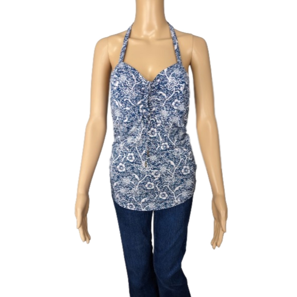 Free People Blue Hula Floral Print Halter Tank M